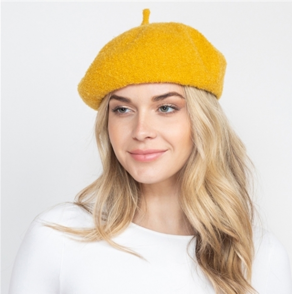 Mustard Fashion Yellow Fleece Acrylic Beret Hat